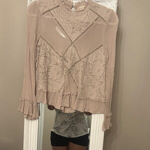 Altar'd State Lace Accent Blouse in Soft Tan